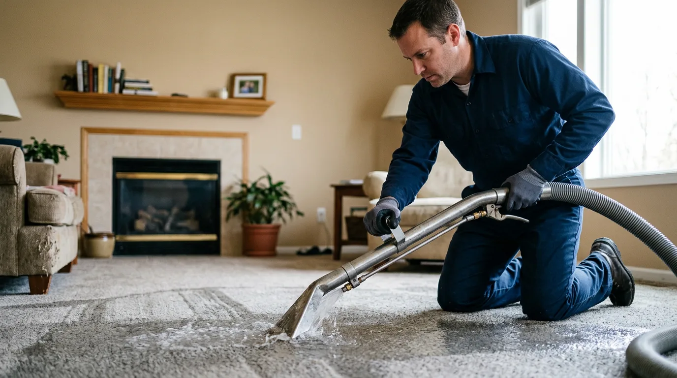 Water damage restoration technician working near Rock Cave, WV
